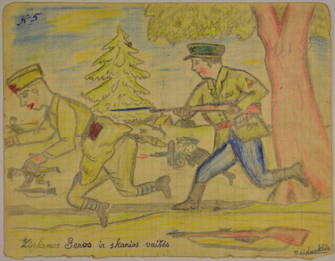 Karikatūra „Linksmos geros ir skanios vaišės“. Autorius – Lietuvos Laisvės Armijos Didžiosios Kovos rinktinės 5-ojo bataliono vadas, apygardos štabo viršininkas Jonas Markulis-Vaiduoklis – ją nupiešė 1945-aisiais, savo žūties metais. LYA nuotr.