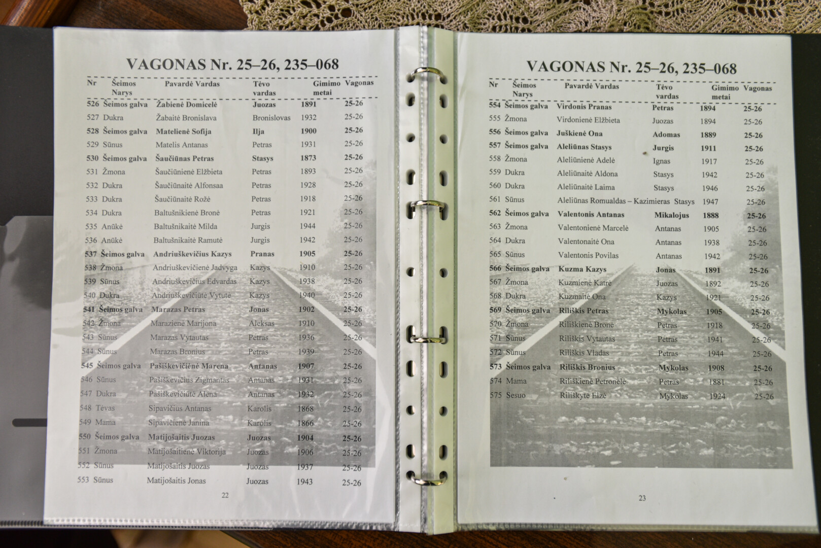 Vagono, kuriuo į Sibirą buvo išvežta trimetės mergaitės vaikystė, tremtinių sąraše – visų jai artimiausių žmonių pavardės. P. ŽIDONIO nuotr.