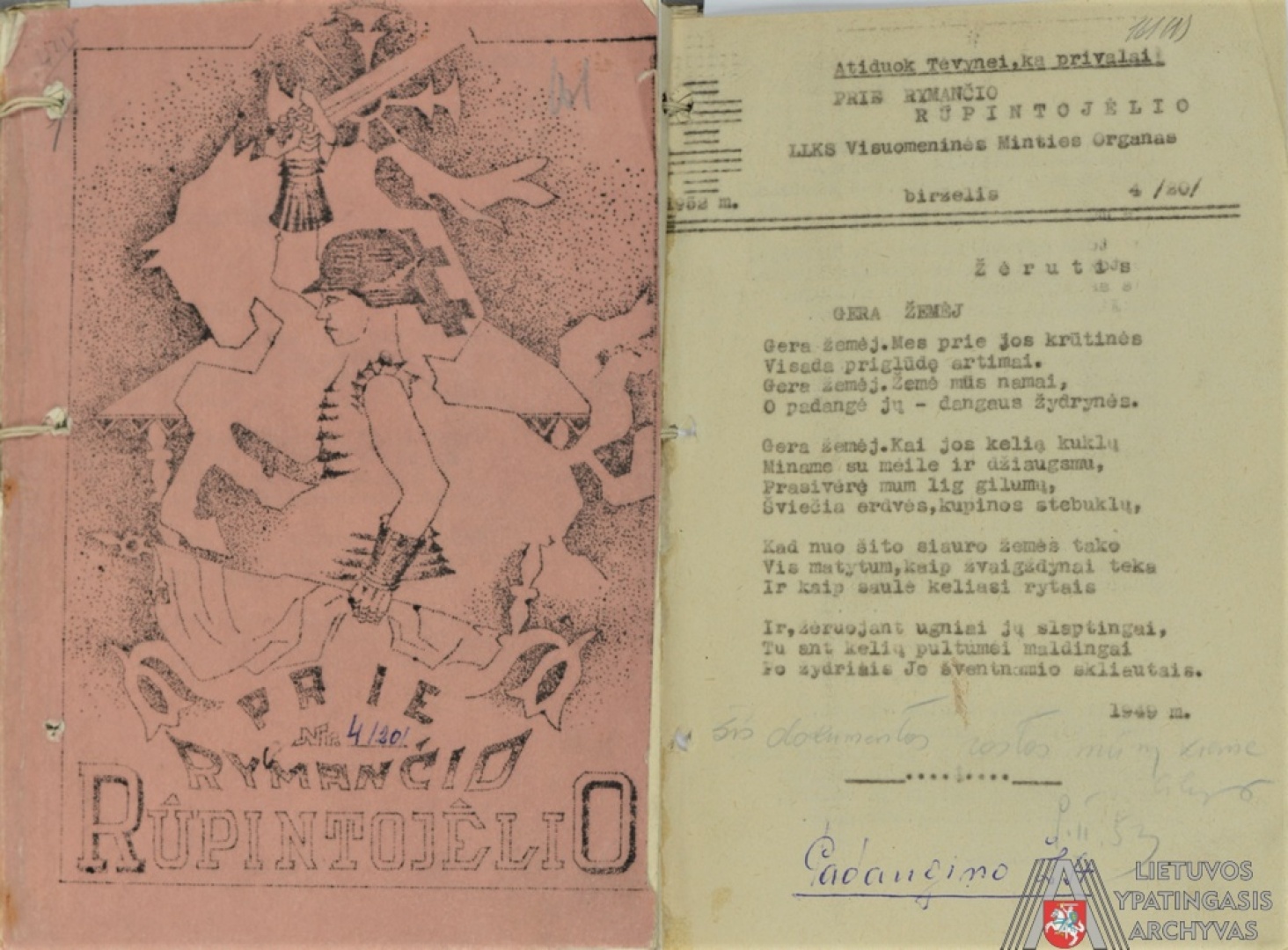 1952 metų birželio mėnesio Lietuvos laisvės kovos sąjūdžio Visuomeninės dalies leidinys „Prie rymančio Rūpintojėlio“. Spėjama, kad tą vasarą Bronius Krivickas tapo leidinio redaktoriumi. LYA nuotr.